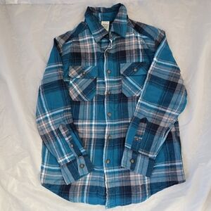 Women's Faded Glory Teal and Brown Plaid Flannel Shirt Size Large 10 12